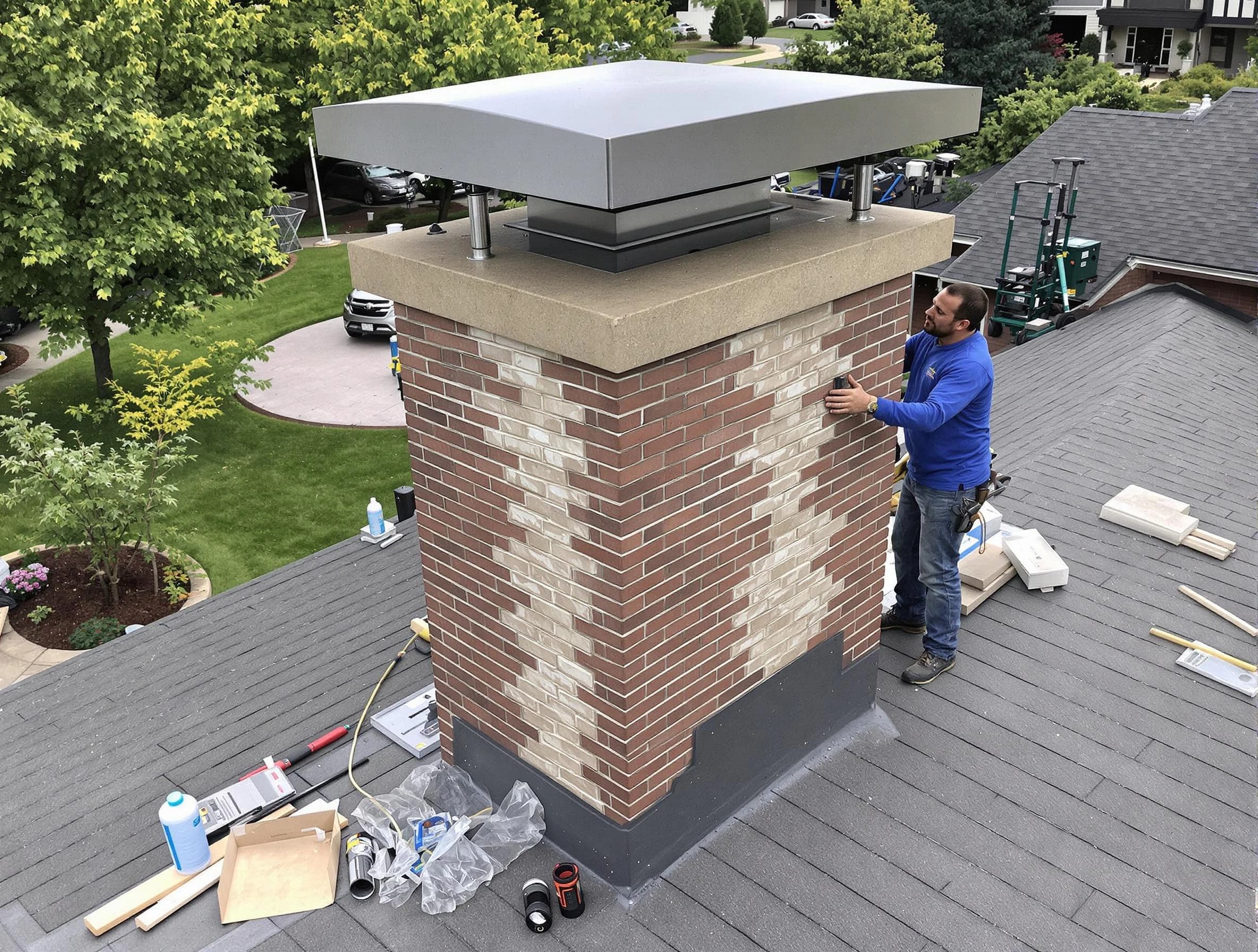 South Salt Lake Chimney Sweep team working on a custom chimney remodel in South Salt Lake, UT