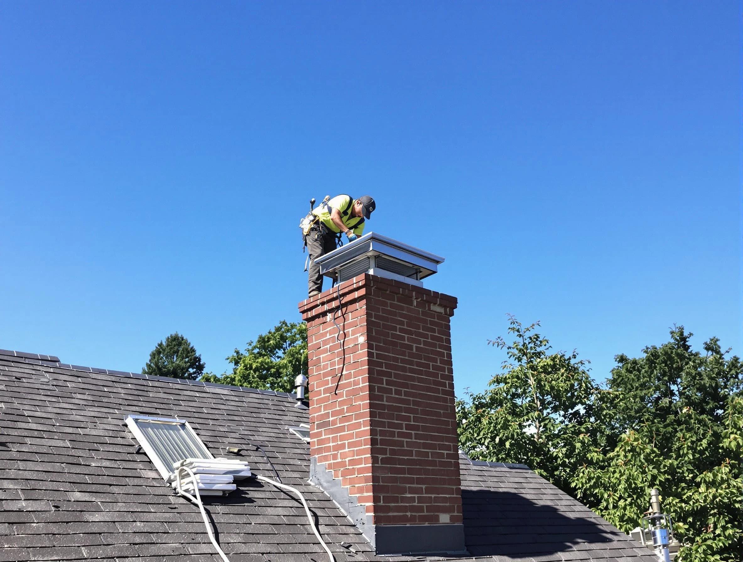 South Salt Lake Chimney Sweep technician measuring a chimney cap in South Salt Lake, UT