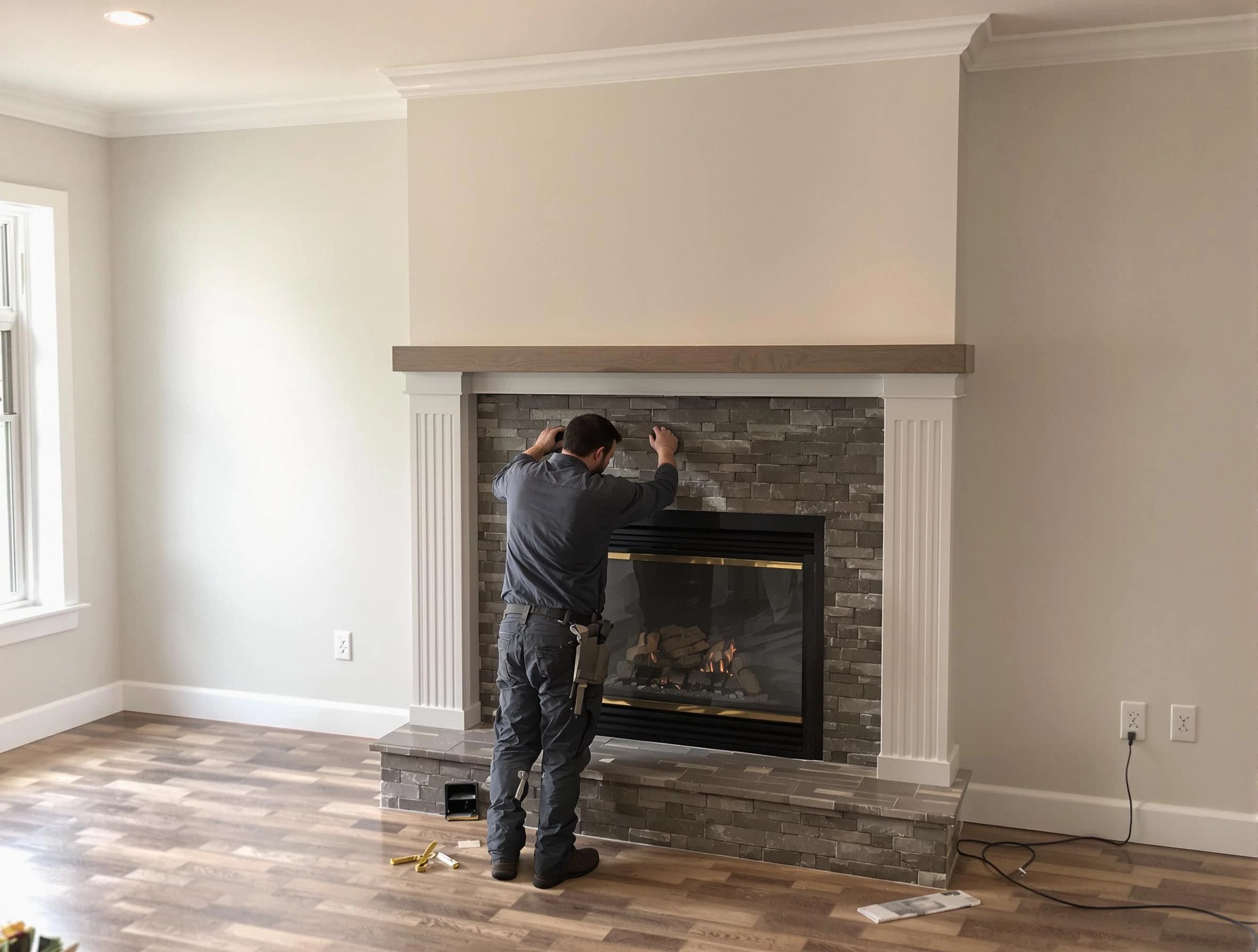 South Salt Lake Chimney Sweep finishing a custom fireplace install in South Salt Lake, UT
